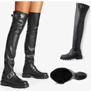 NEW Nine West Nans Black biker lug sole over the knee buckle boot women size 6